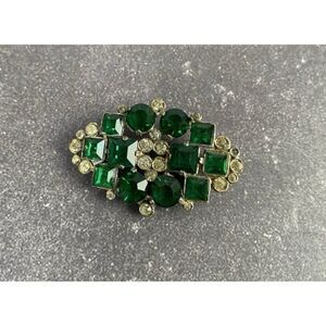 Vintage Paul Sargent 24KP Gold Tone Green Rhinestone Brooch Pin